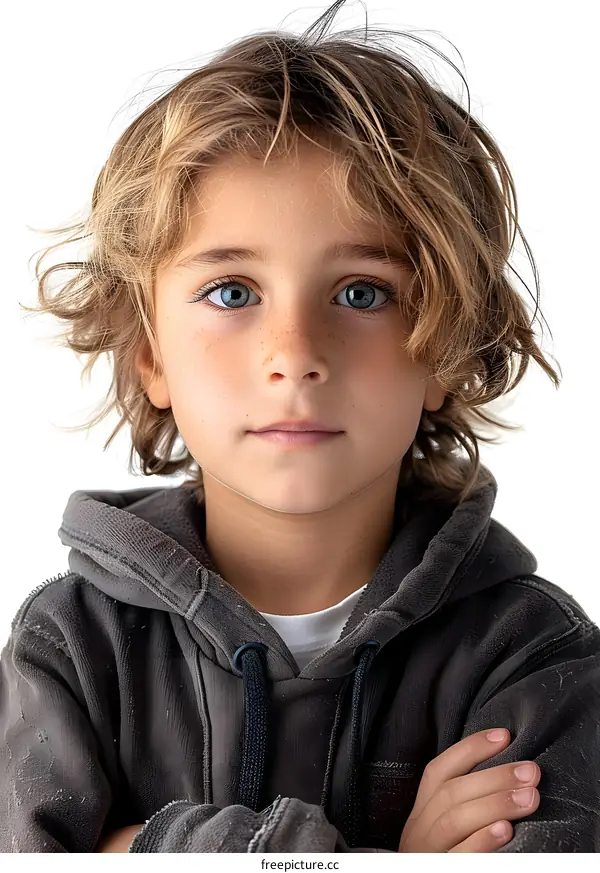 Portrait of a boy with blond hair and blue eyes