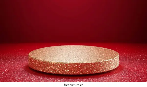 Gold Glitter Round Display Podium on Red Background