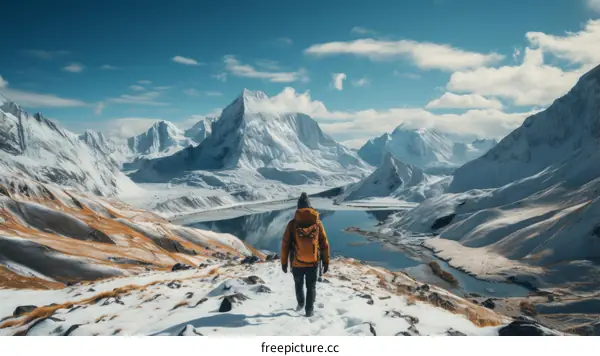 A person walking on a snowy mountain with a backpack