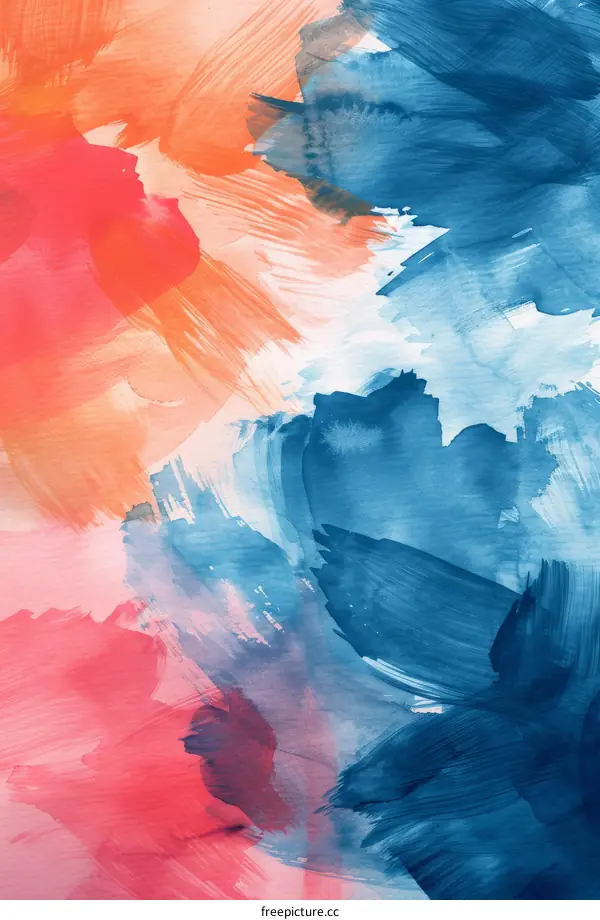 Abstract painting with blue and orange brush strokes