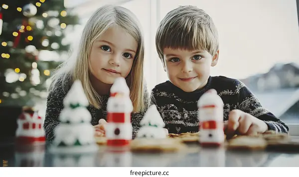 Christmas Celebration with Children Making Gingerbread Ornaments