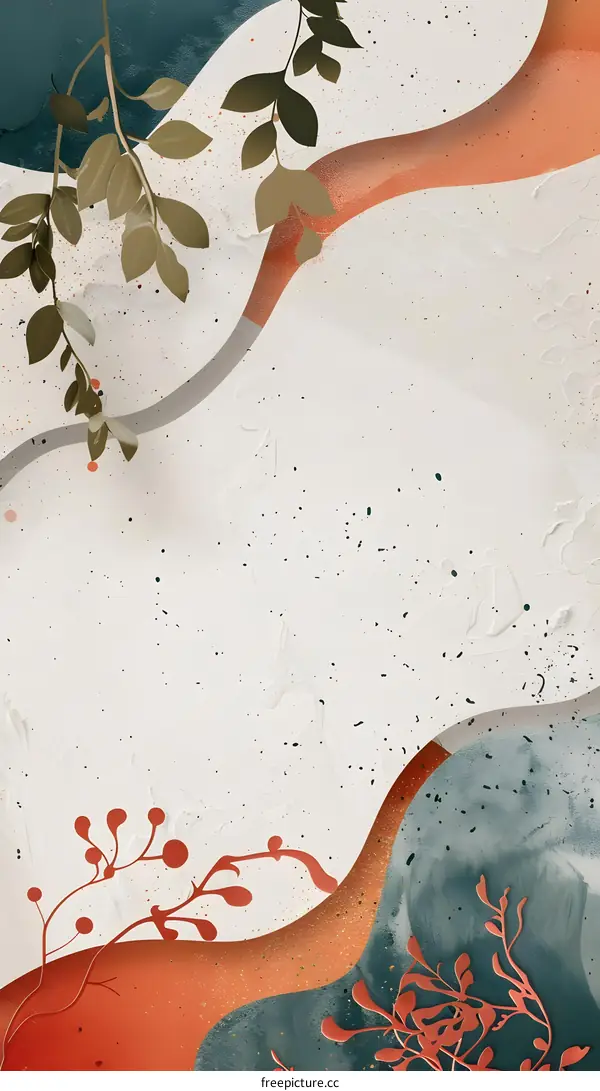 Abstract Art Background With Green and Red Floral Elements