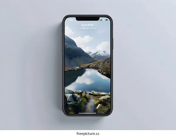 Smartphone with Mountain Lake Wallpaper