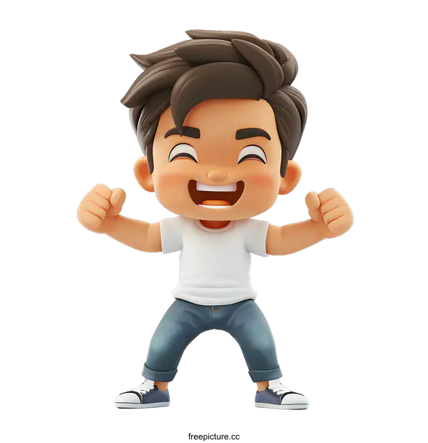[Transparent Background PNG]Happy Cartoon Boy Celebrating