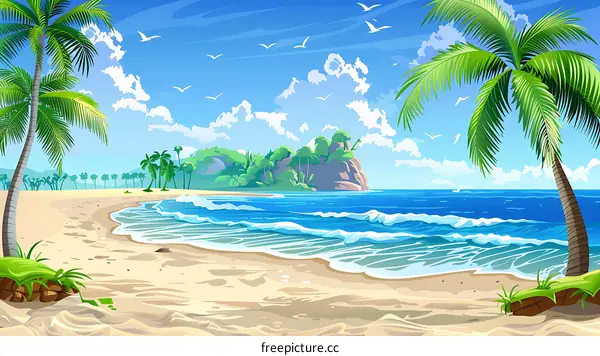 Tropical Beach With Palm Trees And Ocean