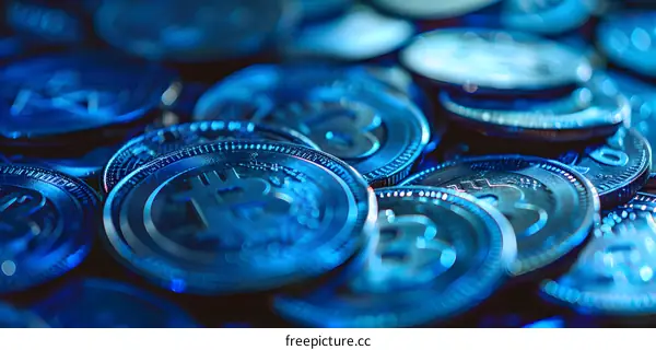 Pile of Shiny Blue Cryptocurrency Coins