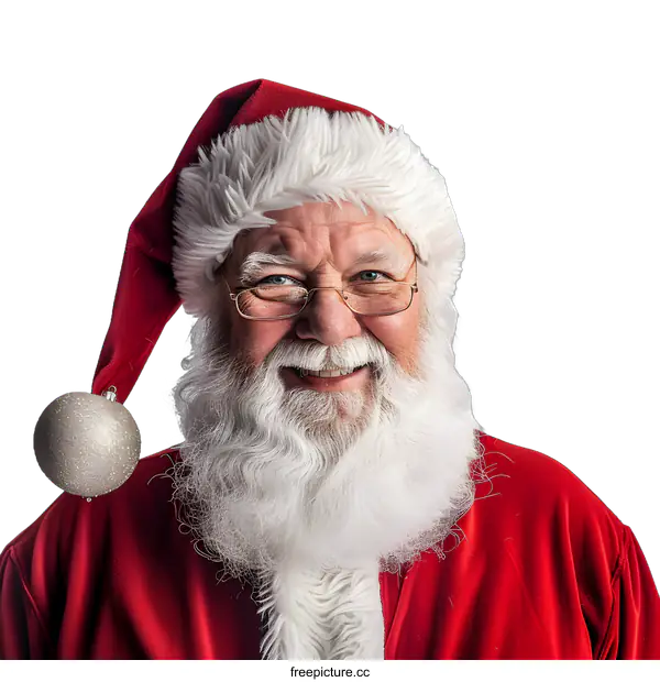 [Transparent Background PNG]Smiling Santa Claus in Red Suit with White Beard