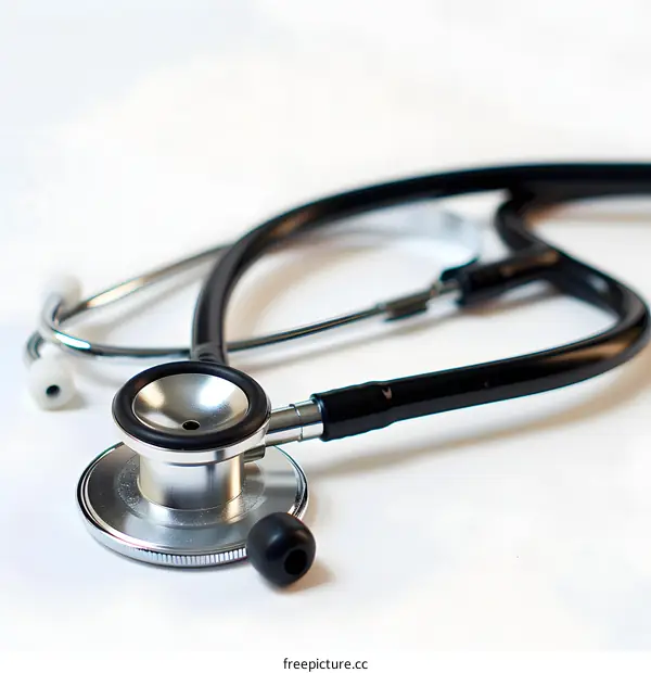 Black and Silver Stethoscope on a White Background