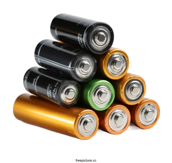 [Transparent Background PNG]Batteries Stacked in a Triangle Shape on a White Background