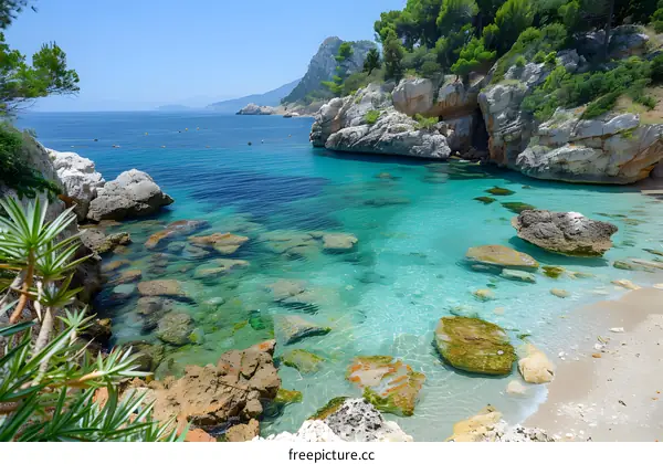 Rocky beach with crystal clear water