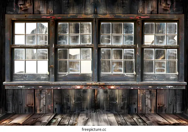 Rustic Wooden Wall With Old Windows
