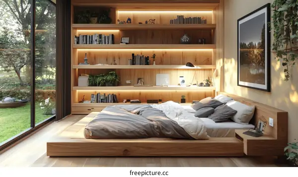 Modern Minimalist Wooden Bedroom with Garden View