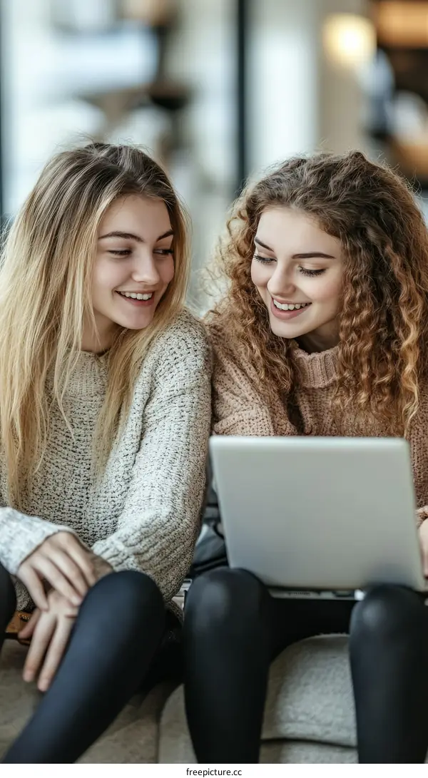 Two Young Women using Laptop Together
