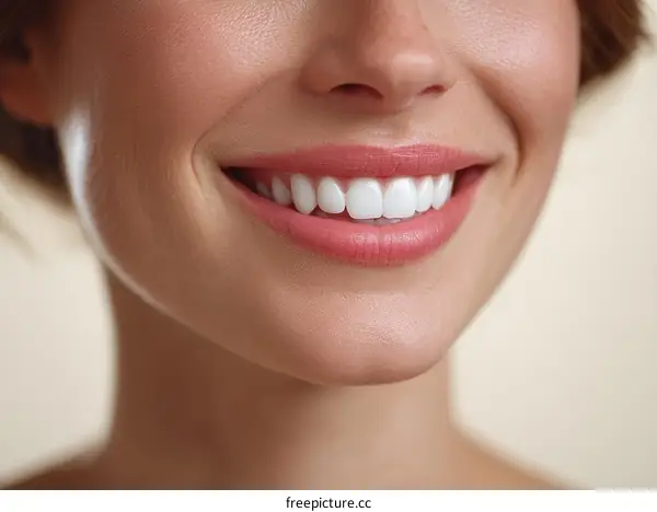 Beautiful Woman Smiling with Perfect Teeth Close-up