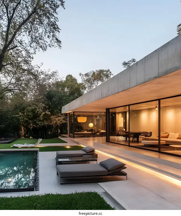 Modern Concrete House with Pool and Patio