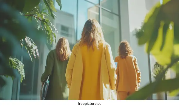 Three Women Walking Outdoors in Stylish Outfits