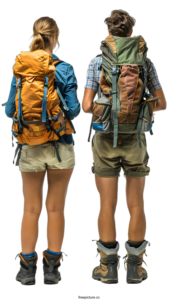 [Transparent Background PNG]Hikers with Backpacks Facing Away