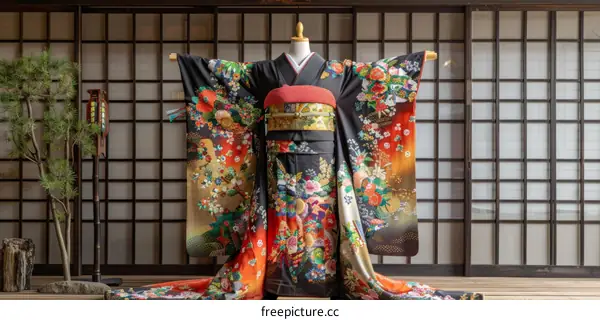 Traditional Japanese Kimono Displayed on a Mannequin