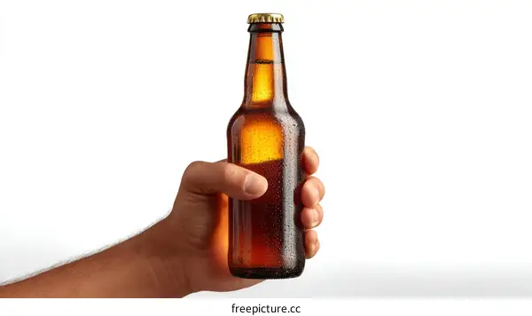 Hand Holding a Cold Beer Bottle
