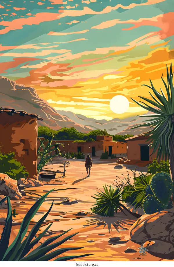 Sunset View of a Desert Village
