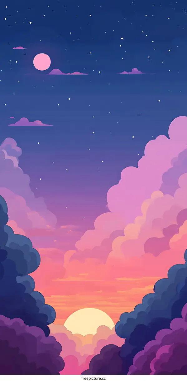 Sky Illustration With Sunset And Clouds