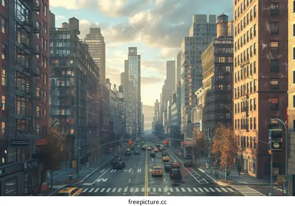 City Street Scene Illustration with Many People