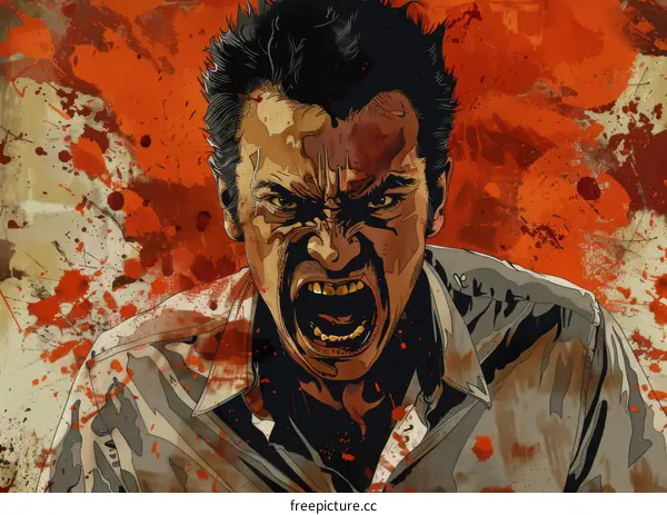 Screaming Man with Blood Splatter