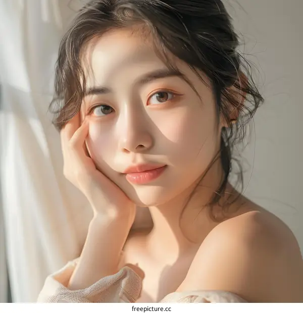 Portrait of a Young Asian Woman with Soft Makeup