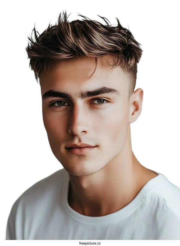 [Transparent Background PNG]Portrait of a Young Man with Short Brown Hair