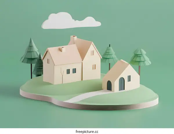 3D Illustration of a Cute Small Town