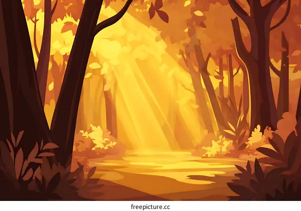 Golden Light in Autumn Forest