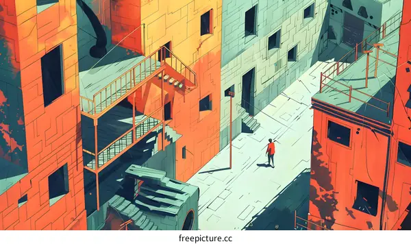 Abstract Illustration of a Person Walking Through a City