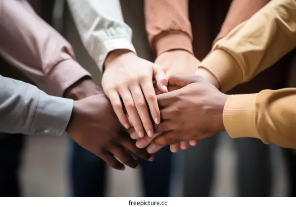 Multiracial business team joining hands together