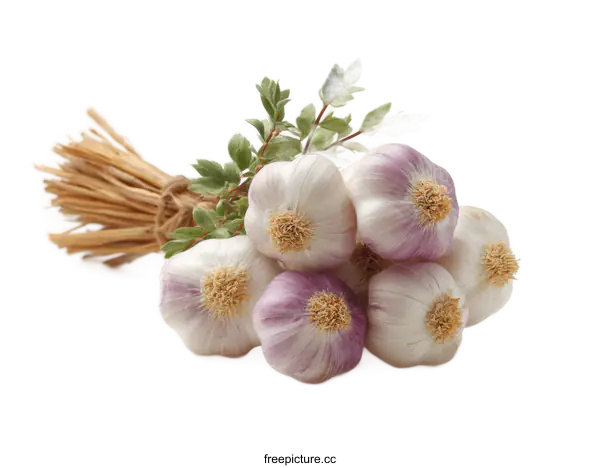 [Transparent Background PNG]Bunch of Fresh Garlic Bulbs with Straw