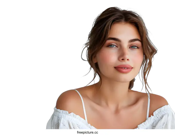 [Transparent Background PNG]Portrait of a Young Woman with Freckles and Long Hair
