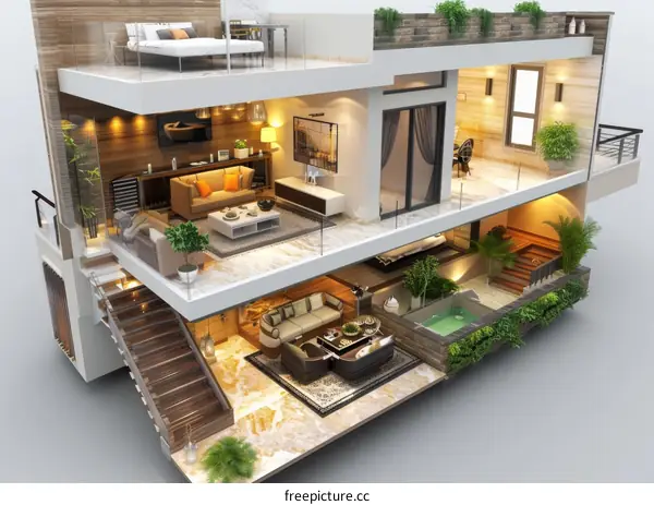 Modern House Interior Design with Plants and Furniture