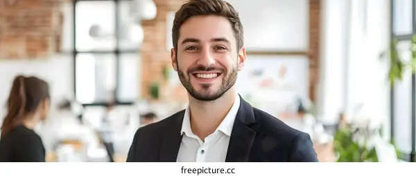 Smiling Businessman in Modern Office Setting