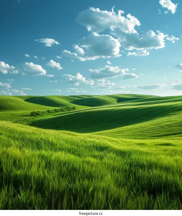 Rolling Green Hills Under a Blue Sky