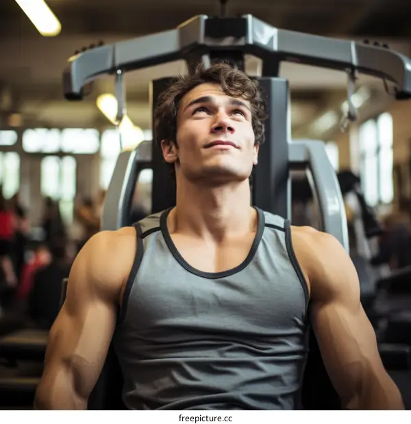 muscular young man working out in the gym