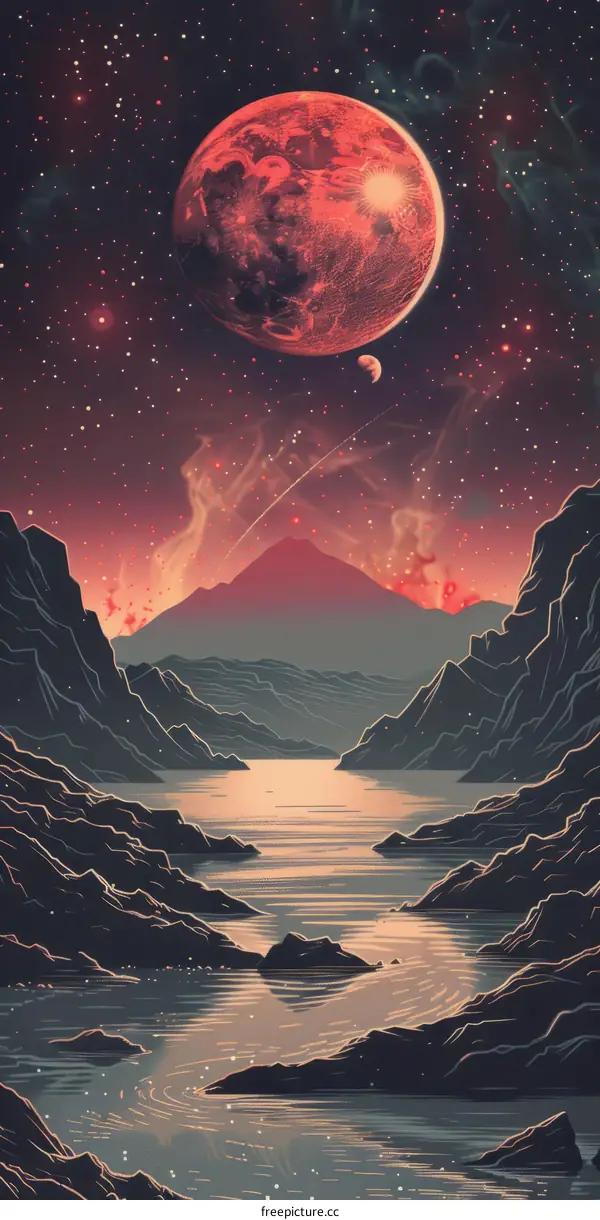 The Red Planet and the Moon in the Night Sky