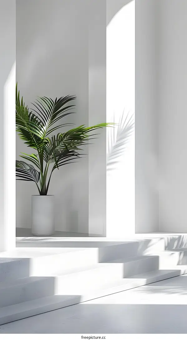 Minimalist White Interior Design with Palm Tree
