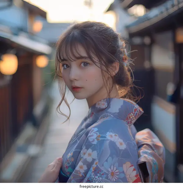 Portrait of a beautiful young woman wearing a kimono
