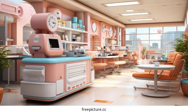 Retro Futuristic Hospital Interior