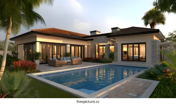 Modern Tropical Home with Swimming Pool Design