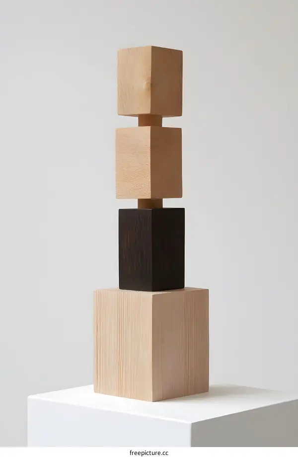 Stacked Wooden Cubes Abstract Minimalist Sculpture