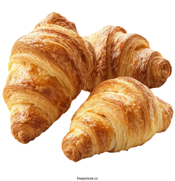 [Transparent Background PNG]Three Delicious Croissants on a White Background