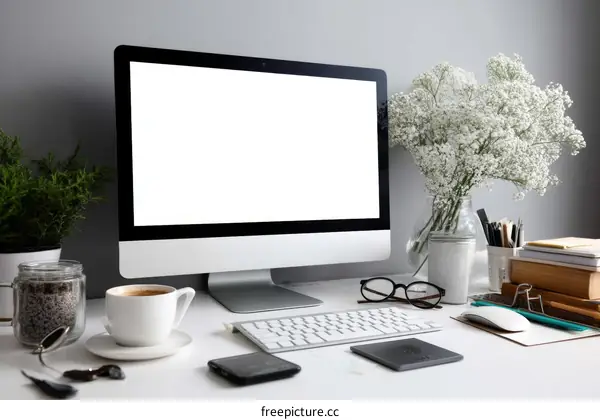 Modern Workspace with Computer and Decor