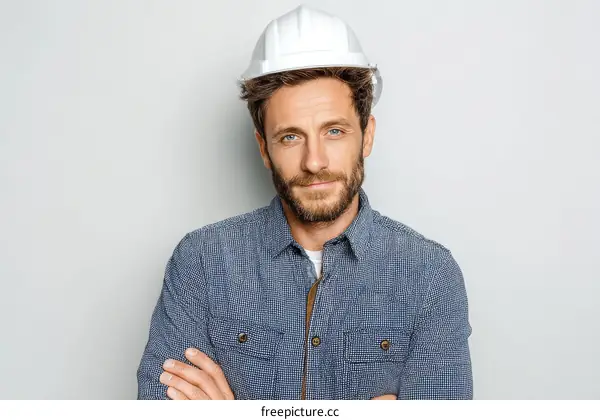 Confident Caucasian Male Construction Worker Portrait