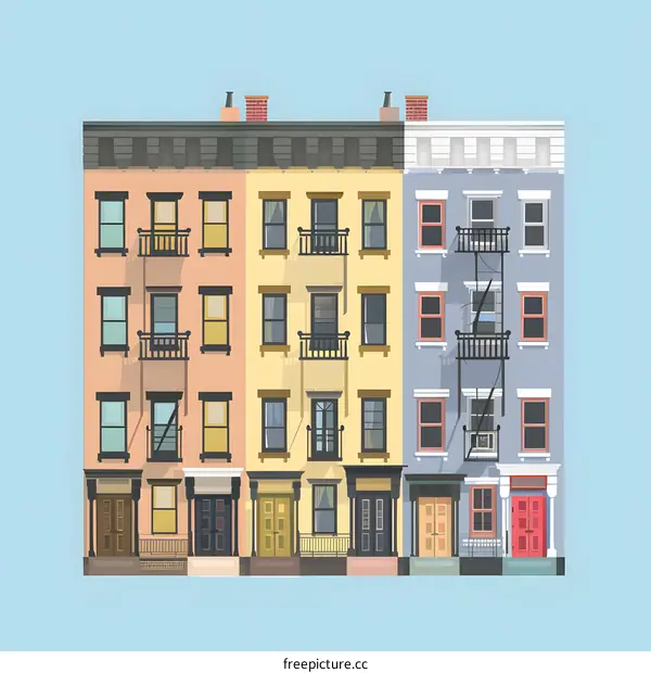 Colorful Row Houses Cityscape Illustration