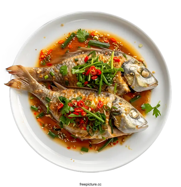 [Transparent Background PNG]steamed fish with chili and soy sauce